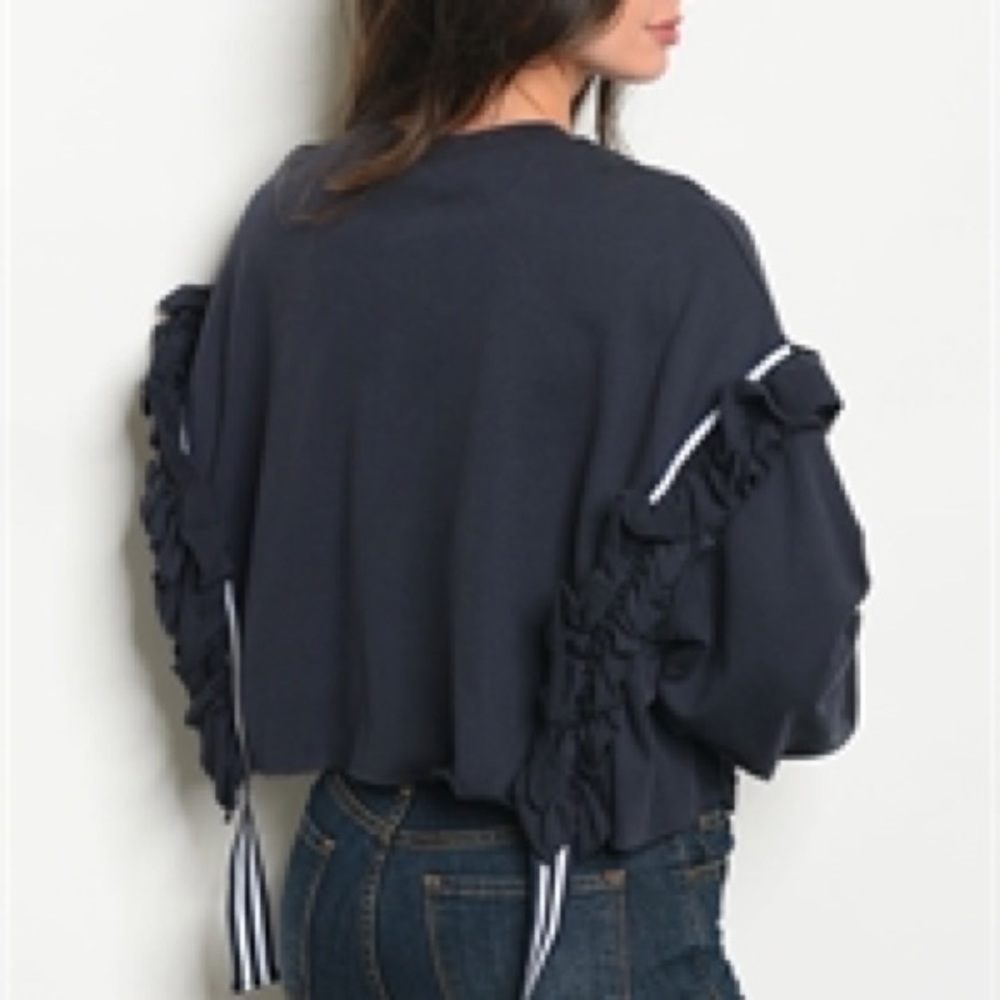 Navy Ruffle Ribbon Top - Picture 2 of 2